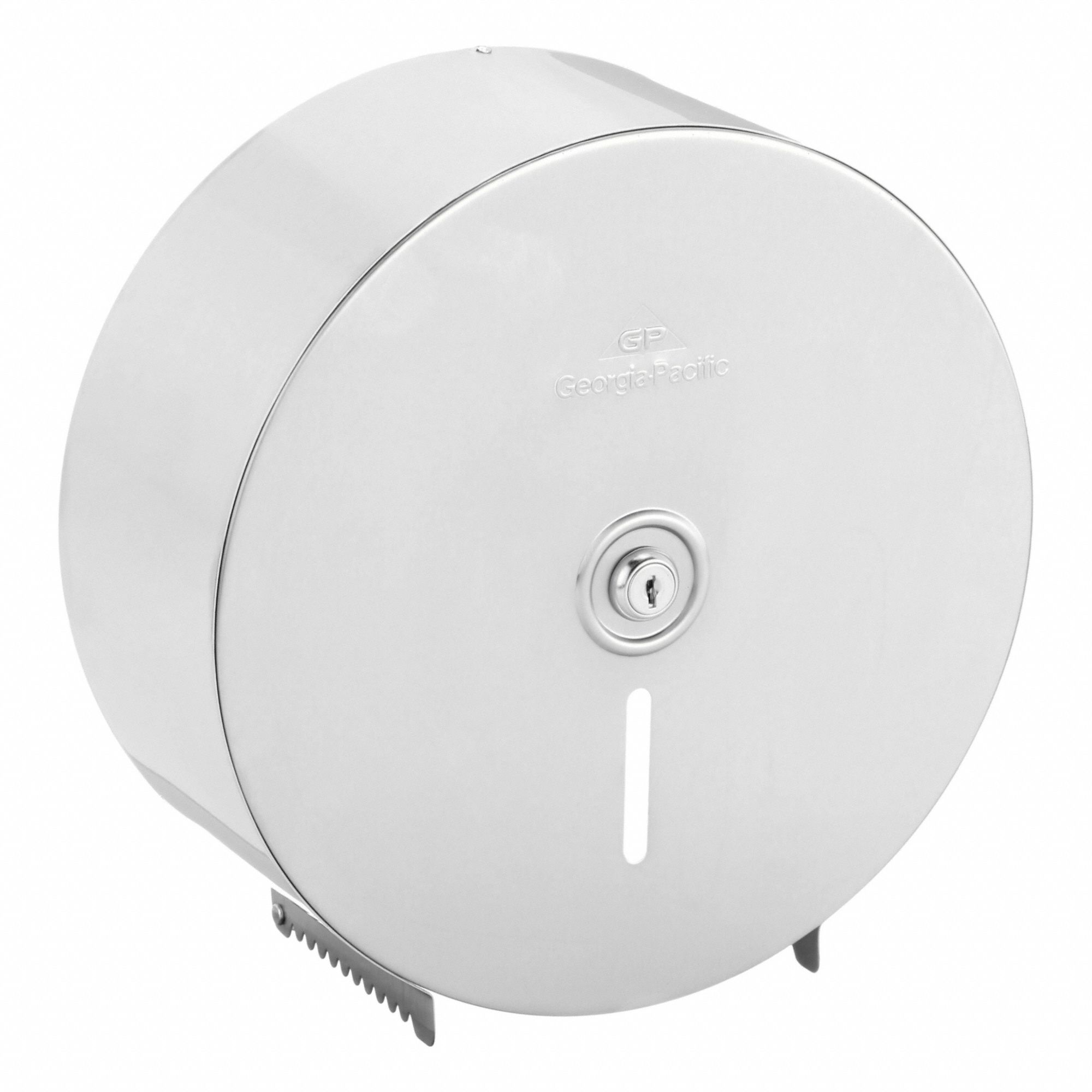 Toilet Paper Dispenser: Jumbo Core, Horizontal Single Roll, Steel, Silver