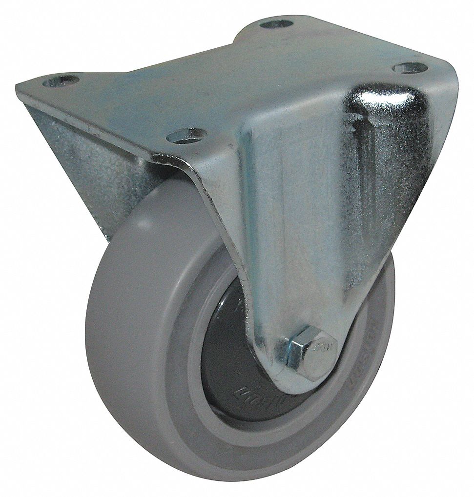 CASTER, RIGID, LOAD 440 LBS, 4 1/8 X 3 3/8, WHEEL, 1 1/2 IN WIDTH X 4 IN DIA, ZINC-PLATED STEEL