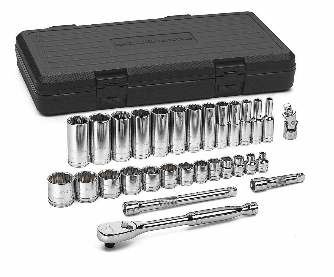 GEARWRENCH, Set Skt Std/Dp Sae 3/8Dr 12Pt 32RX6880568 Grainger