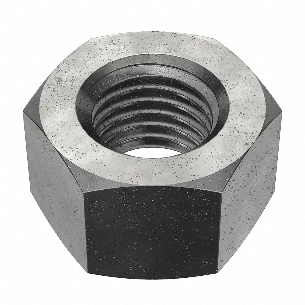 Hex Nut: Heavy Hex, 1 1/8"-7 Thread, 1 13/16 in Hex Wd, 1 7/64 in Hex Ht, Steel, Grade DH, 5 PK