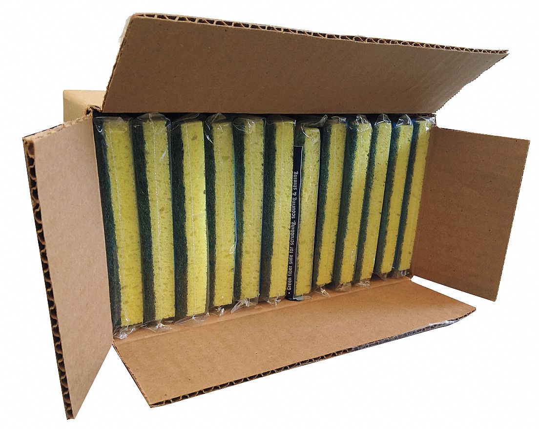Scrubber Sponge: Nylon/Polyurethane, 4 3/4 in Lg, 3 in Wd, 3/4 in Ht, 12 PK
