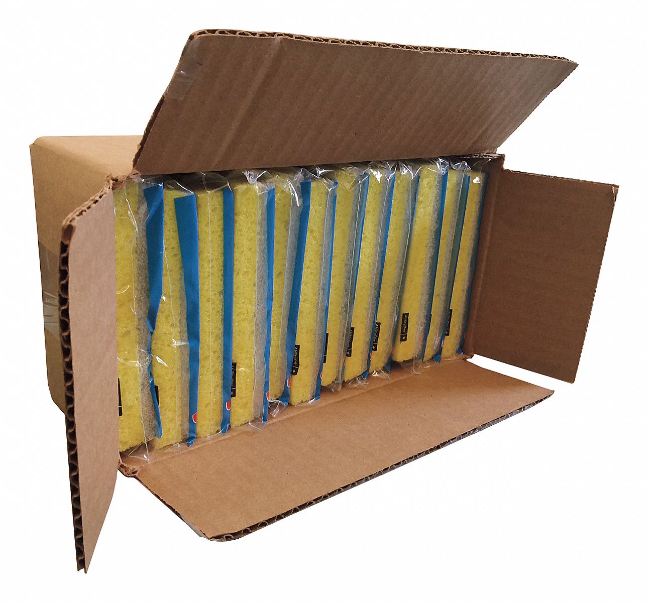 Scrubber Sponge: Polyester/Foam, 4 3/4 in Lg, 3 in Wd, 3/4 in Ht, Yellow, 12 PK