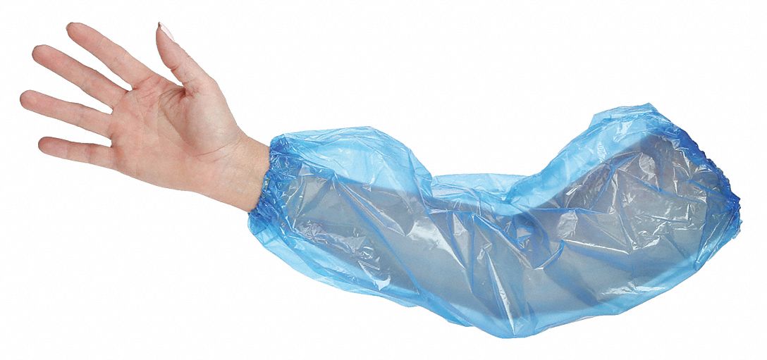 DISPOSABLE SLEEVE, POLYETHYLENE, 18 IN, WELDED SEAM, BLUE, 1.25 MIL THICK, 100 PK