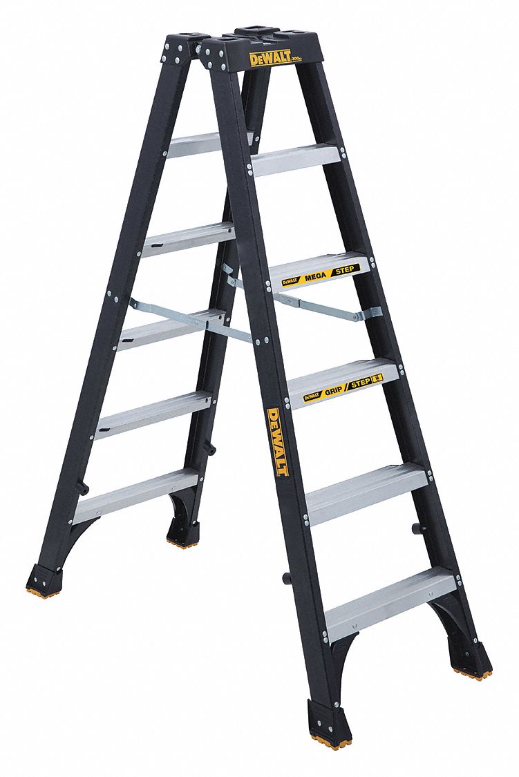 DEWALT, 6 ft Ladder Size, Fiberglass, Twin Stepladder 32TM03DXL3030
