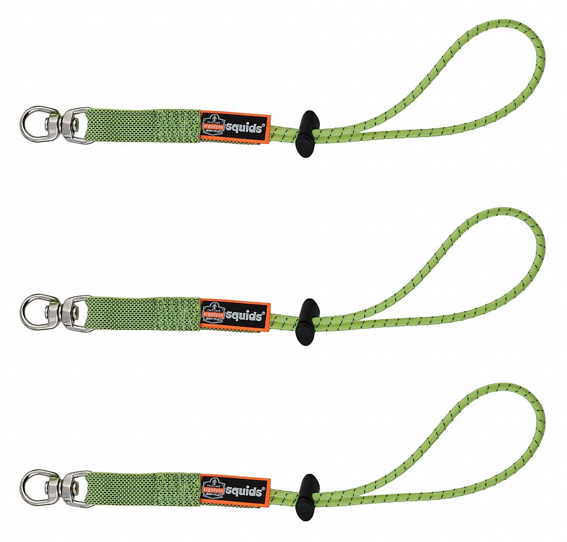 ERGODYNE Elastic Tool Tails, 11 in Length, HV Lime, 10 lb Max. Working ...