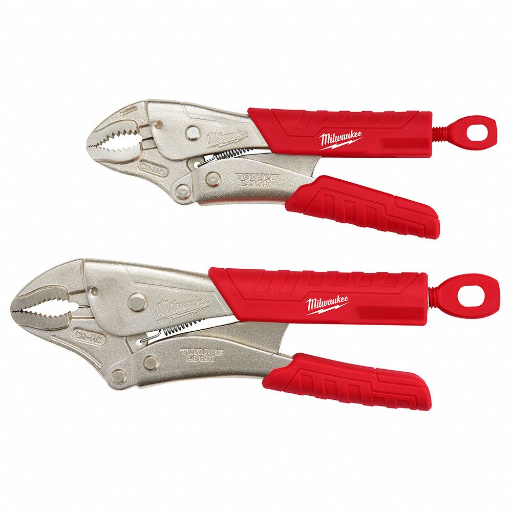MILWAUKEE Locking Pliers Set Curved, 2 in_1 in Max Jaw Opening, 7 in_10 in Overall Lg, 1 1/8 in