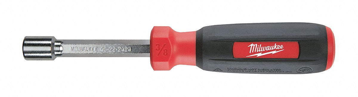 Hollow Hex Shank Nut Driver: Straight, SAE, Without Magnetized Tip, Std, 3/8 in Tip Size