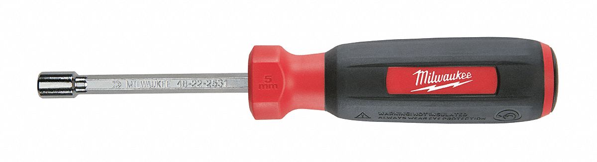 Hollow Hex Shank Nut Driver: Straight, Metric, With Magnetized Tip, Std, 5 mm Tip Size