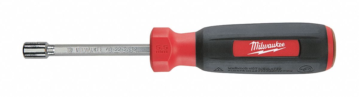 Hollow Hex Shank Nut Driver: Straight, Metric, With Magnetized Tip, Std, 5.5 mm Tip Size