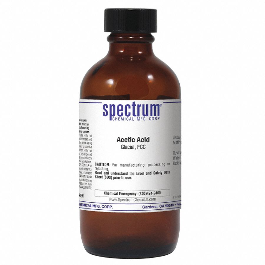 Acetic Acid - Glacial: FCC, 100 mL, 64-19-7, Acid, Liquid, Bottle, Amber Glass, 24 mo Shelf Life, 1