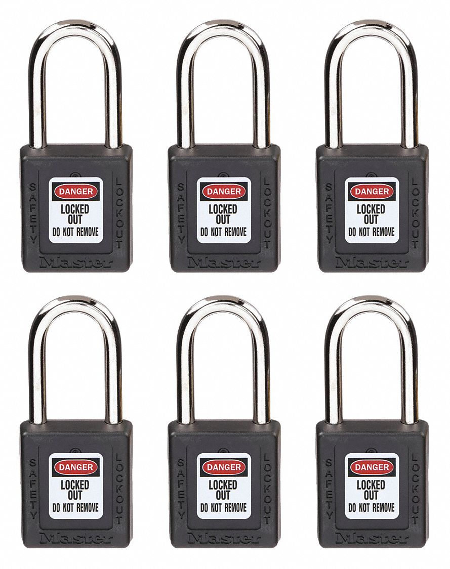 Lockout Padlock: Keyed Alike, Thermoplastic, Std Body Body Size, Steel, Std, Black, 2