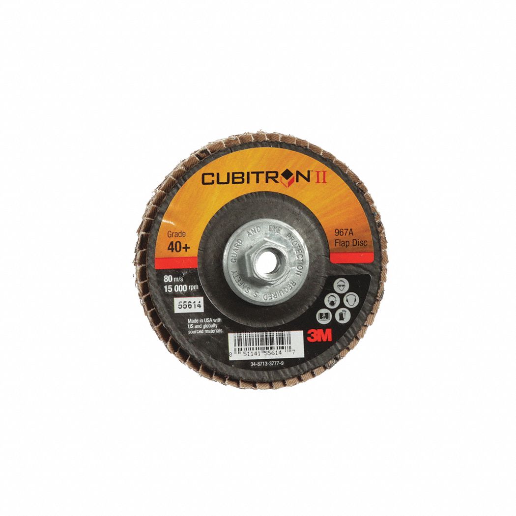 Flap Disc: Type 29, 4" x 3/8"-24, Ceramic, 40 Grit, Fiberglass Bk, Std Density, 967A