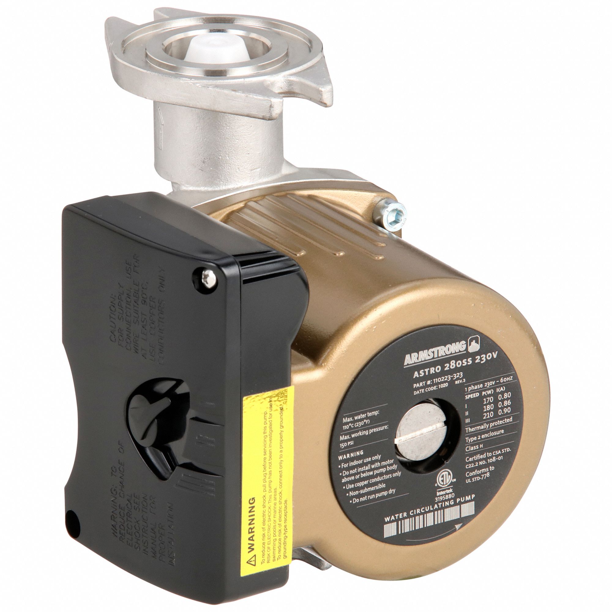 Circulating Pump: 5/16 hp HP, 230V AC, Stainless Steel, 3, 31 gpm, 31 ft Max. Head, Inline