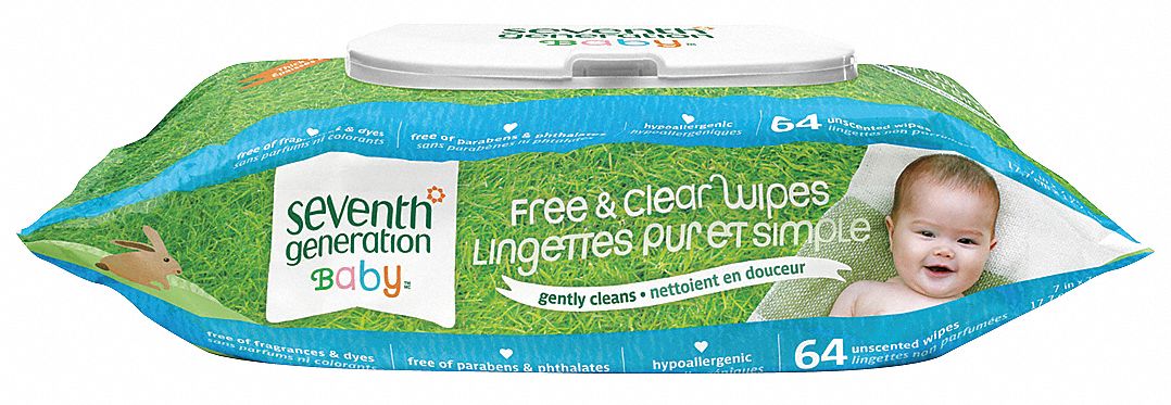 Baby Wipes: Unscented, 6 13/16 in x 7 in Sheet Size, 12 PK