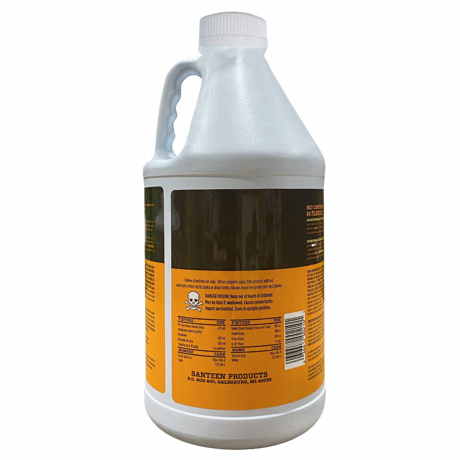 SANTEEN Drain Opener Jug, 0.5 gal, Liquid, Unscented, 4 PK 32UU98