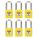 LOCKOUT PADLOCK, KEYED ALIKE, THERMOPLASTIC, STANDARD BODY, STEEL, YELLOW, 6 PK