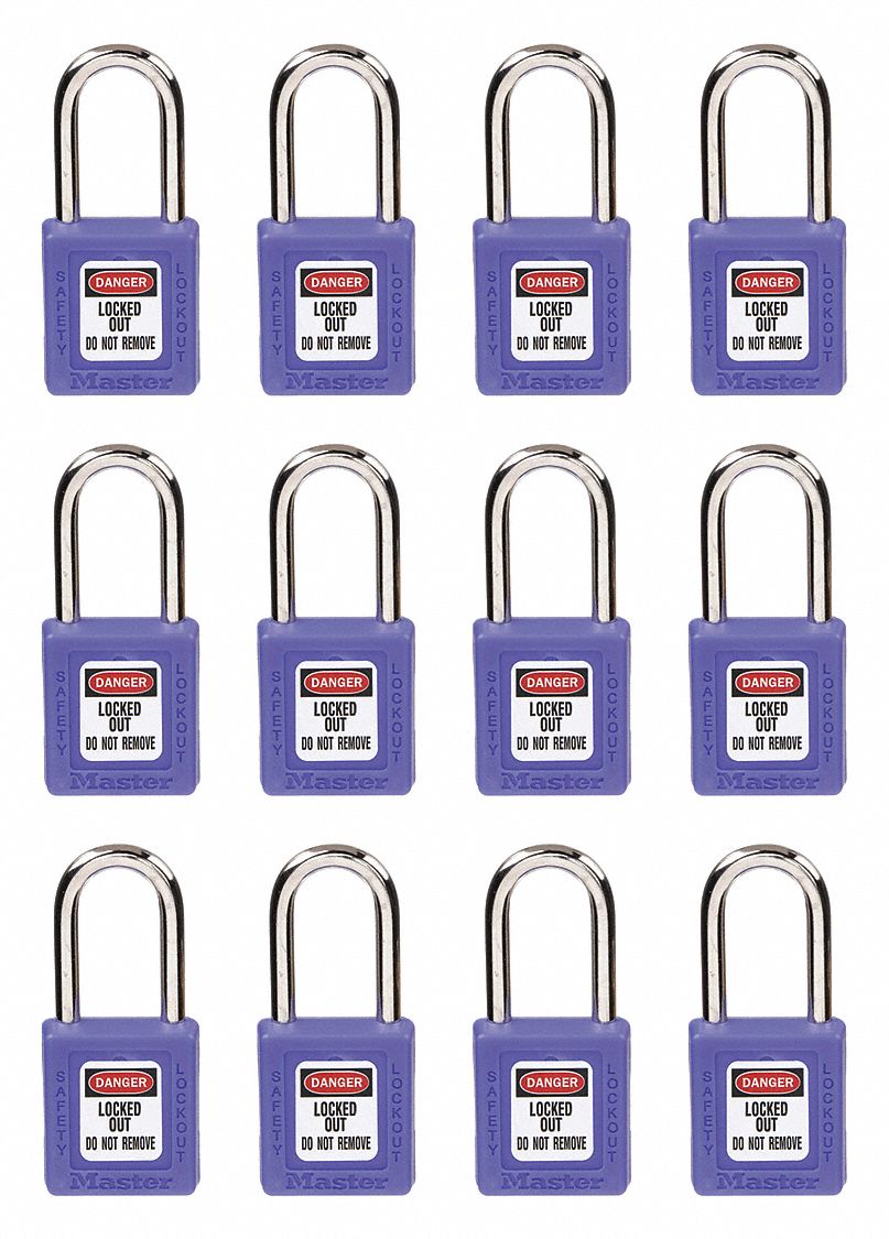Lockout Padlock: Keyed Alike, Thermoplastic, Std Body Body Size, Steel, Std, Blue, 3