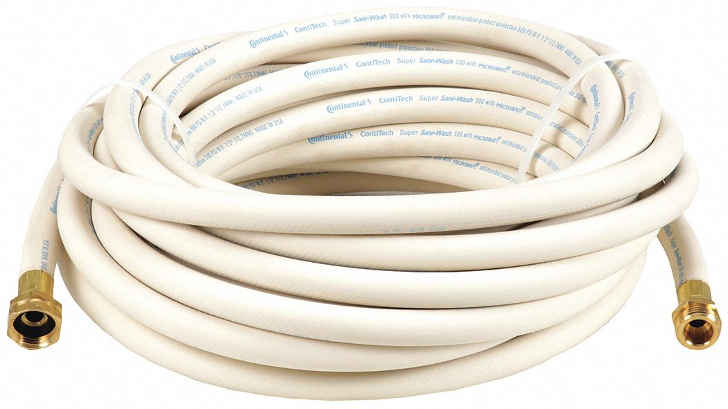 WASHDOWN HOSE: ½ IN HOSE ID, 300 PSI, -40 °  TO 200 ° F, WHITE, 50 FT HOSE LG, FGHT X MGHT