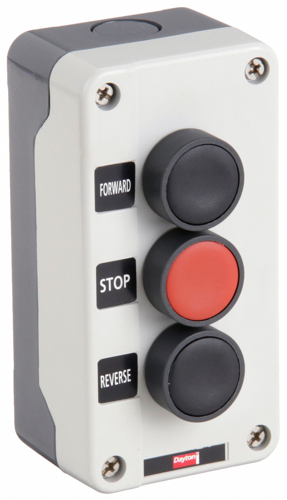 CONTROL STATION, 3 PUSH BUTTONS, 2NO/1NC, FORWARD/STOP/REVERSE