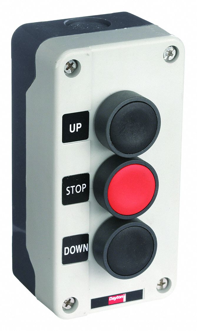 DAYTON Push Button Control Station Momentary, 2NO/1NC, Up/Stop/Down, 3