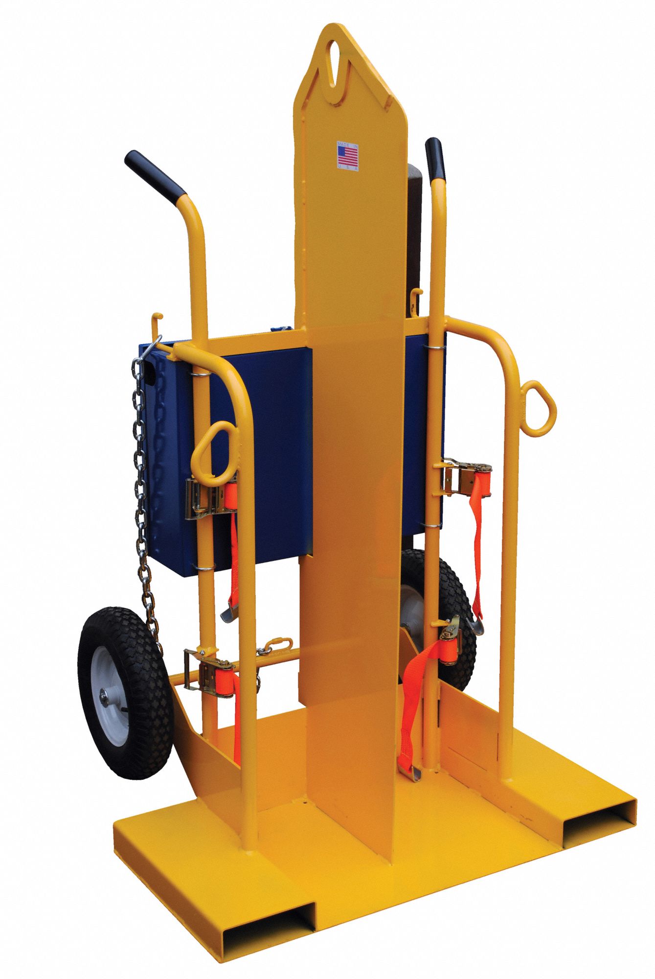 CYLINDER HAND TRUCK, YELLOW, 34 9/16 X 40¼ X 66⅜ IN, 500 LB LOAD CAPACITY, DOUBLE HANDLE, FOR USE WITH CYLINDER