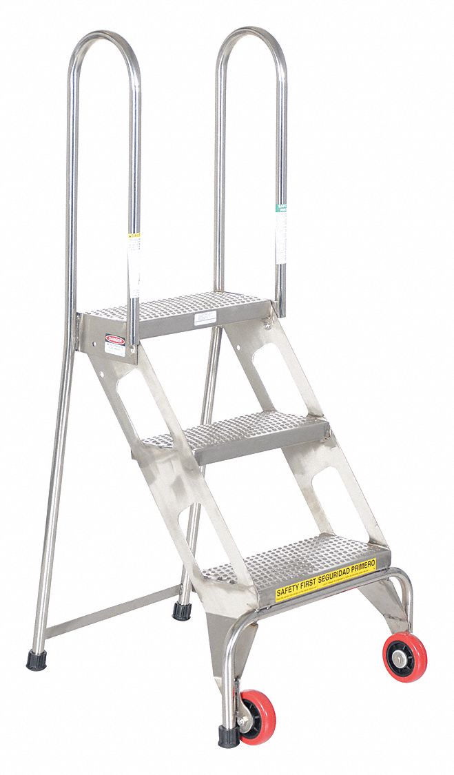 ROLLING AND CANTILEVER LADDER, STAINLESS STEE, FOLDING, 3 STEP