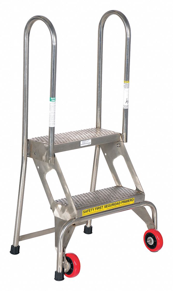 ROLLING AND CANTILEVER LADDER, STAINLESS STEEL, FOLDING, 2 STEP