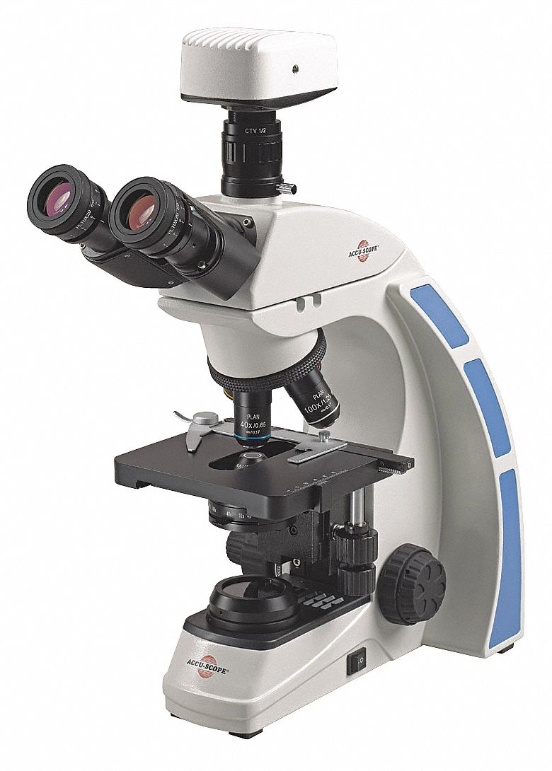 Microscope: Trinocular, Abbe Sliding, LED, 40X to 1000X, Microscope, 7 3/4 in x 15 5/8 in