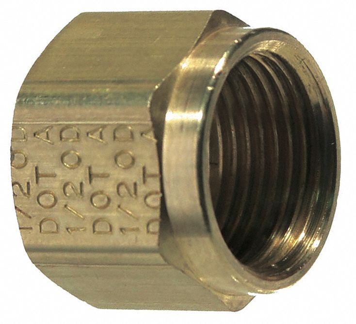 Compression Fitting Nut: 1/8 in OD Fitting Size, Compression, Brass