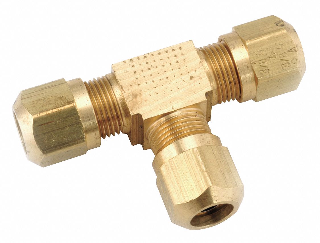 Compression Tee Fitting: 5/8 in OD x 5/8 in OD x 5/8 in OD Fitting Size, Brass
