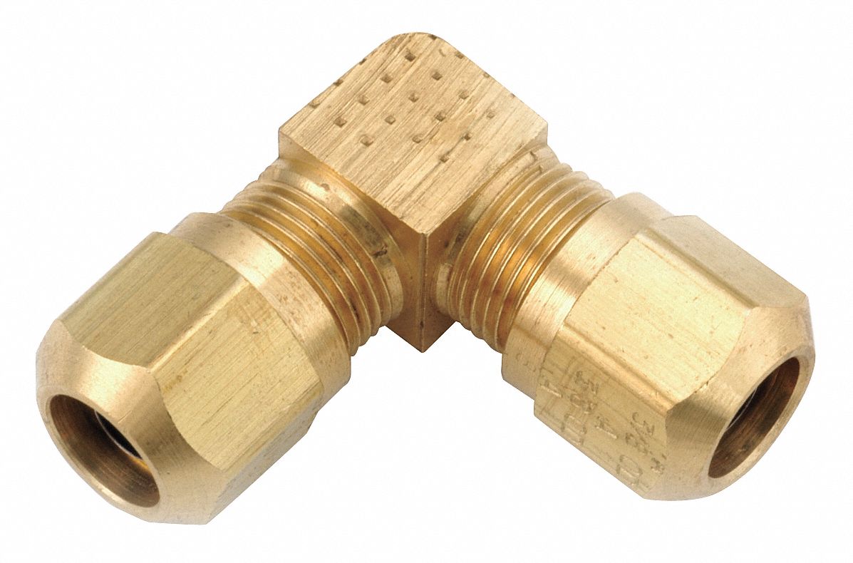 Compression Fitting Elbow: 1/2 in OD x 1/2 in OD Fitting Size, Brass