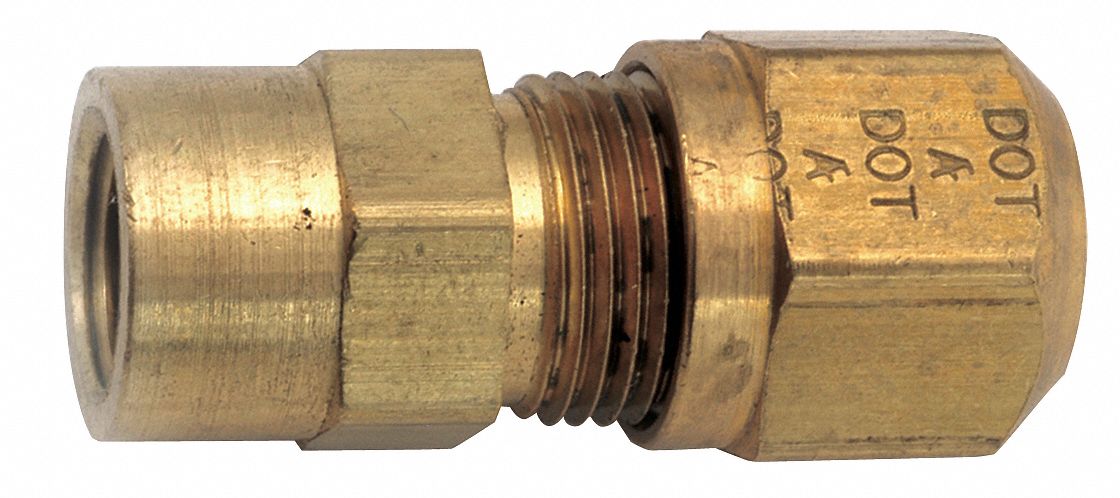 Compression Fitting Adapter: 1/4 in OD x 1/4 in Pipe Fitting Size, Brass