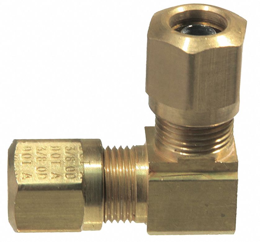 Compression Fitting Elbow: 1/2 in OD x 1/2 in OD Fitting Size, Brass