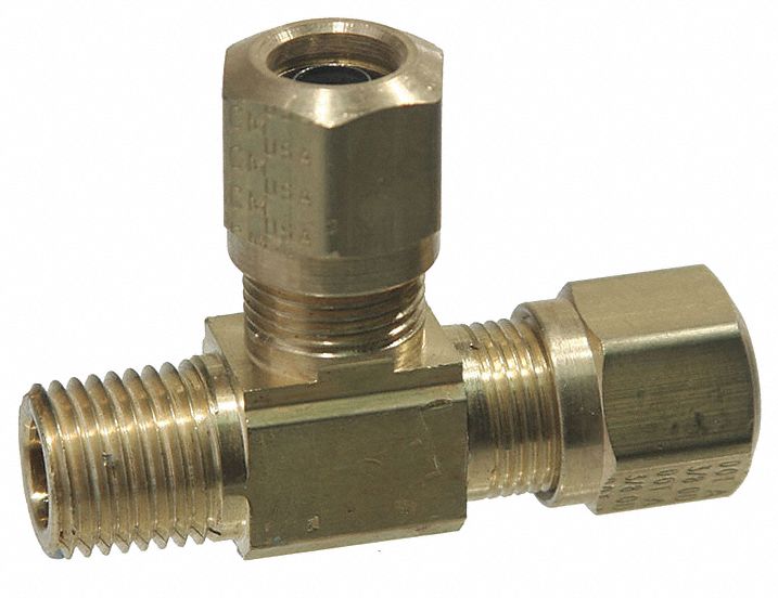 Compression Tee Fitting: 1/2 in OD x 3/8 in OD x 3/8 in Pipe x 1/2 in Pipe Fitting Size