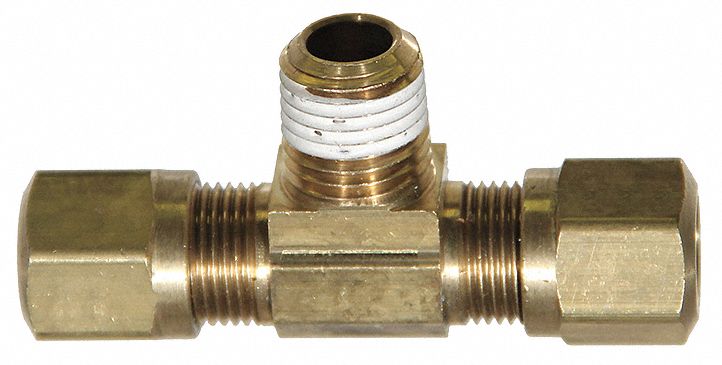 Compression Tee Fitting: 1/2 in OD x 1/2 in OD x 1/4 in Pipe Fitting Size, Brass
