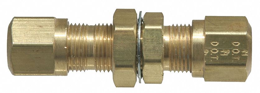 Compression Fitting Union: 1/4 in OD x 1/4 in OD Fitting Size, Brass