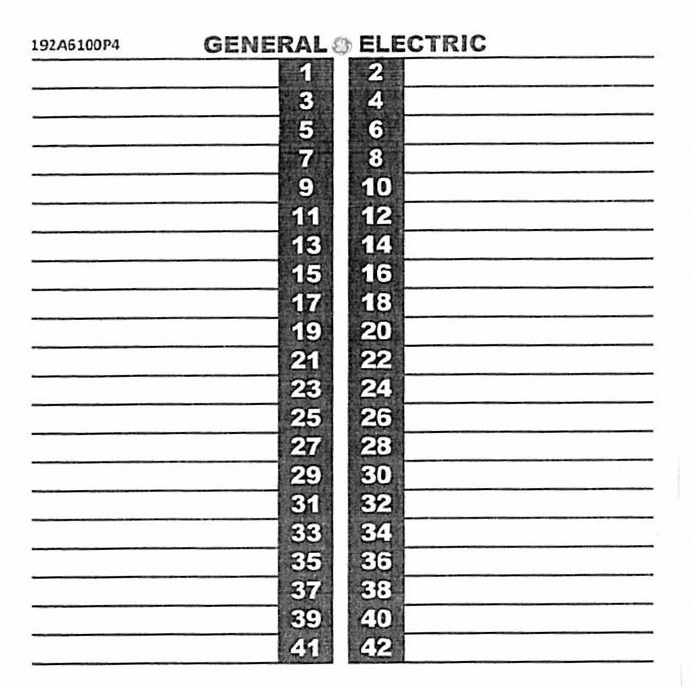 Circuit Directory, For Use With GE PowerMark Gold and Plus Load Centers  Circuit Breakers With Electrical Panel Labels Template