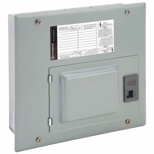 GE Load Center: 125 A Amps, 120/240V AC, 8 Spaces, 22kA, Flush Cover