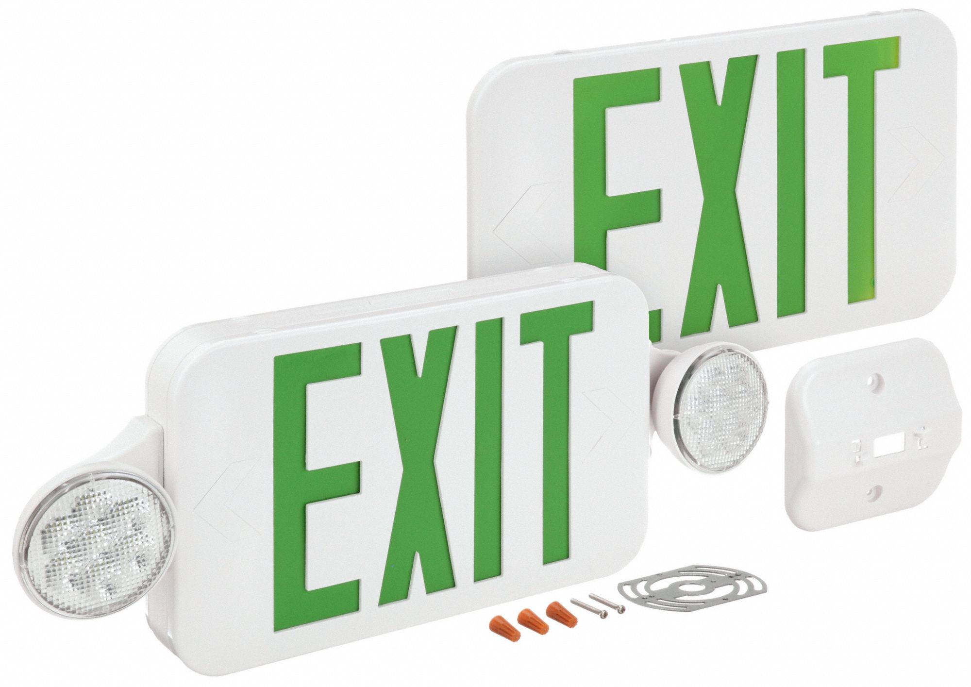 COMPASS Exit Sign with Emergency Lights White, 1 or 2 Faces, Green