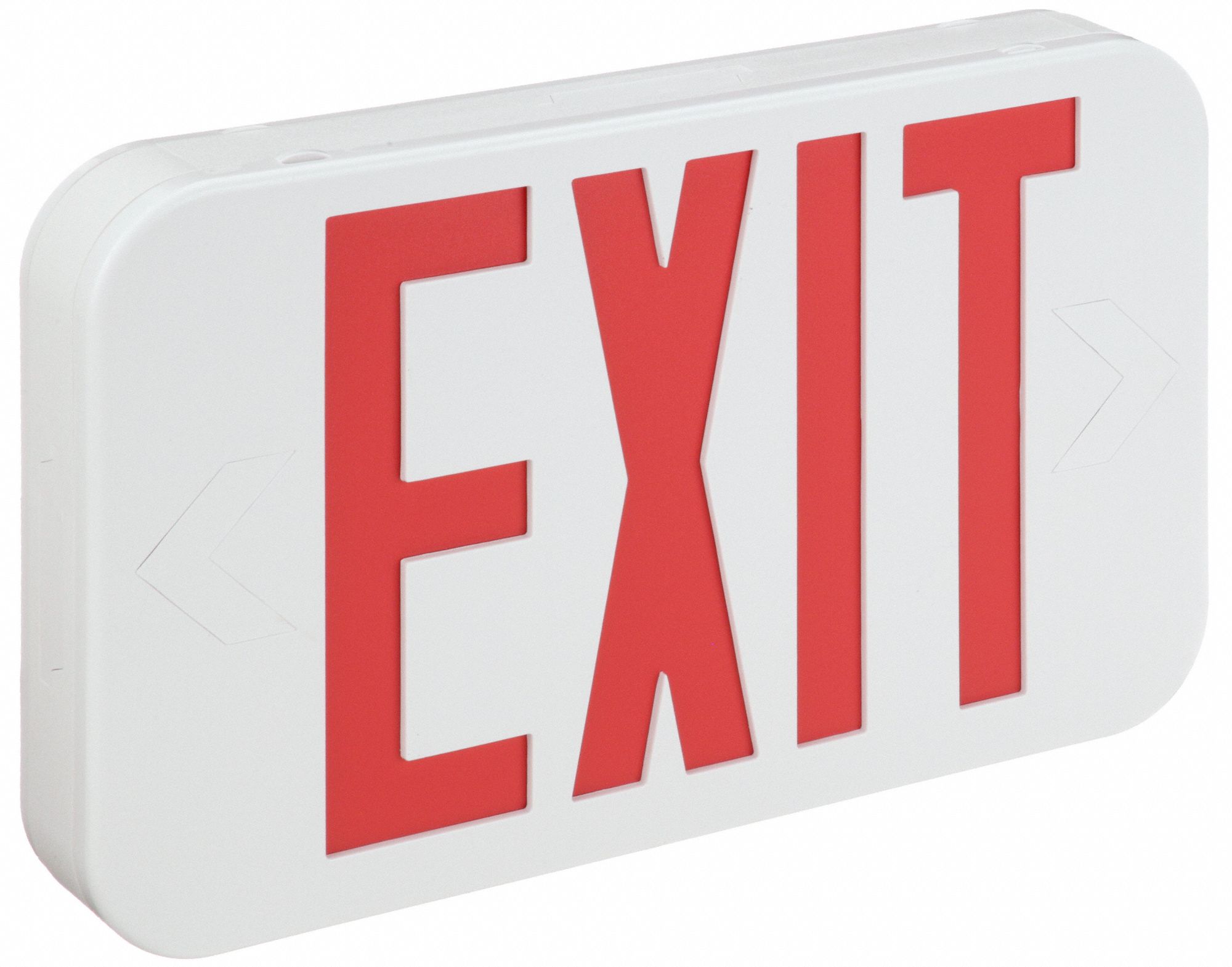 Exit Sign: Emergency Battery Backup, LED, White, Red, 1 or 2 Faces, Ceiling/Wall, Nickel Cadmium