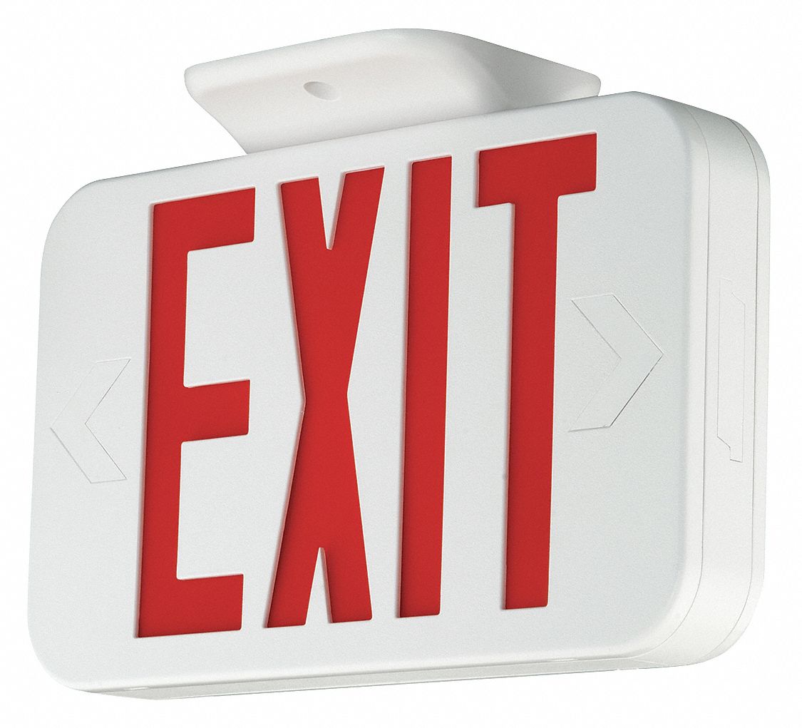 COMPASS Exit Sign: Emergency Battery Backup, LED, White, Red, 1 or 2 ...