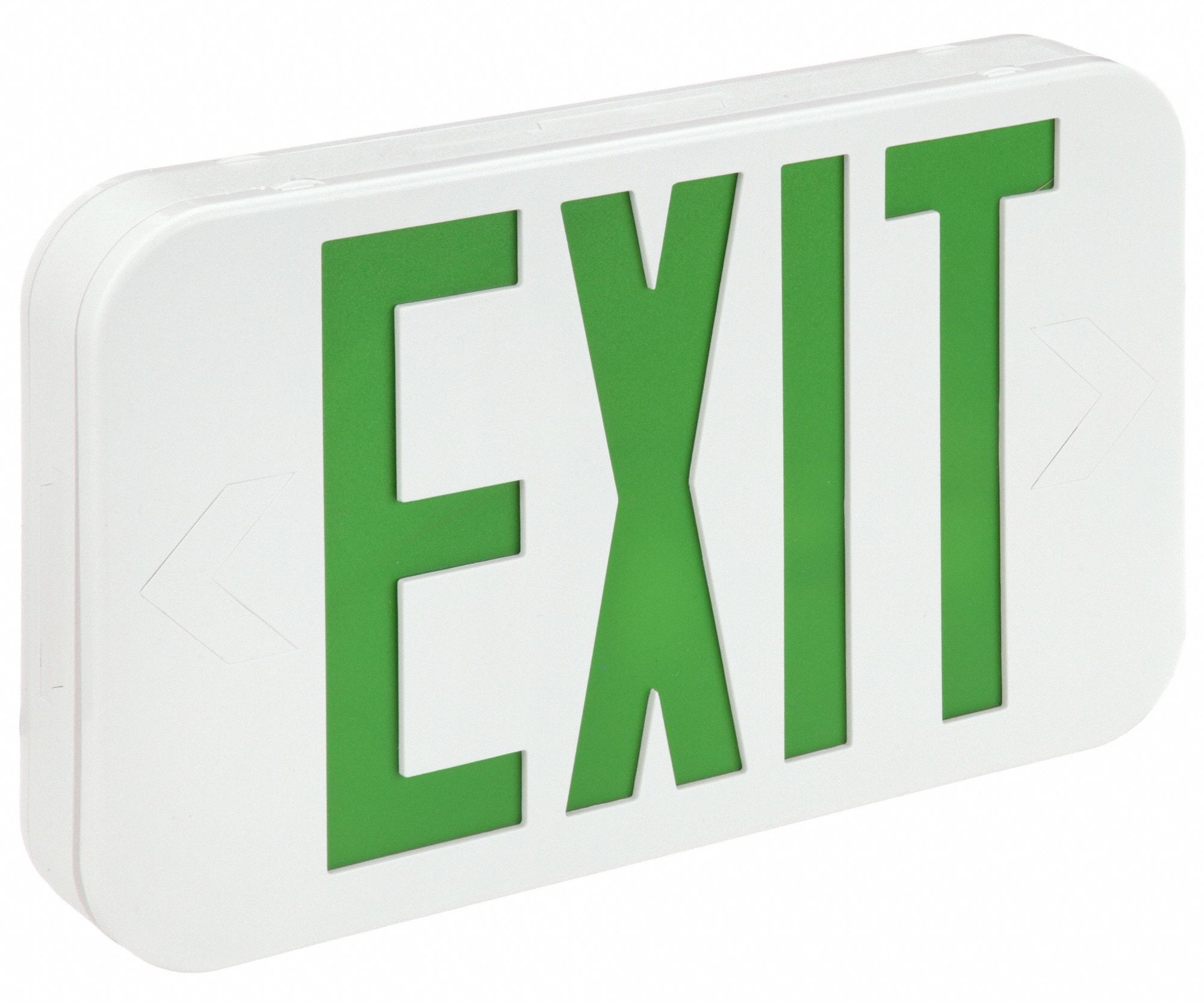 Exit Sign: Emergency Battery Backup, LED, White, Green, 1 or 2 Faces, Ceiling, Nickel Cadmium