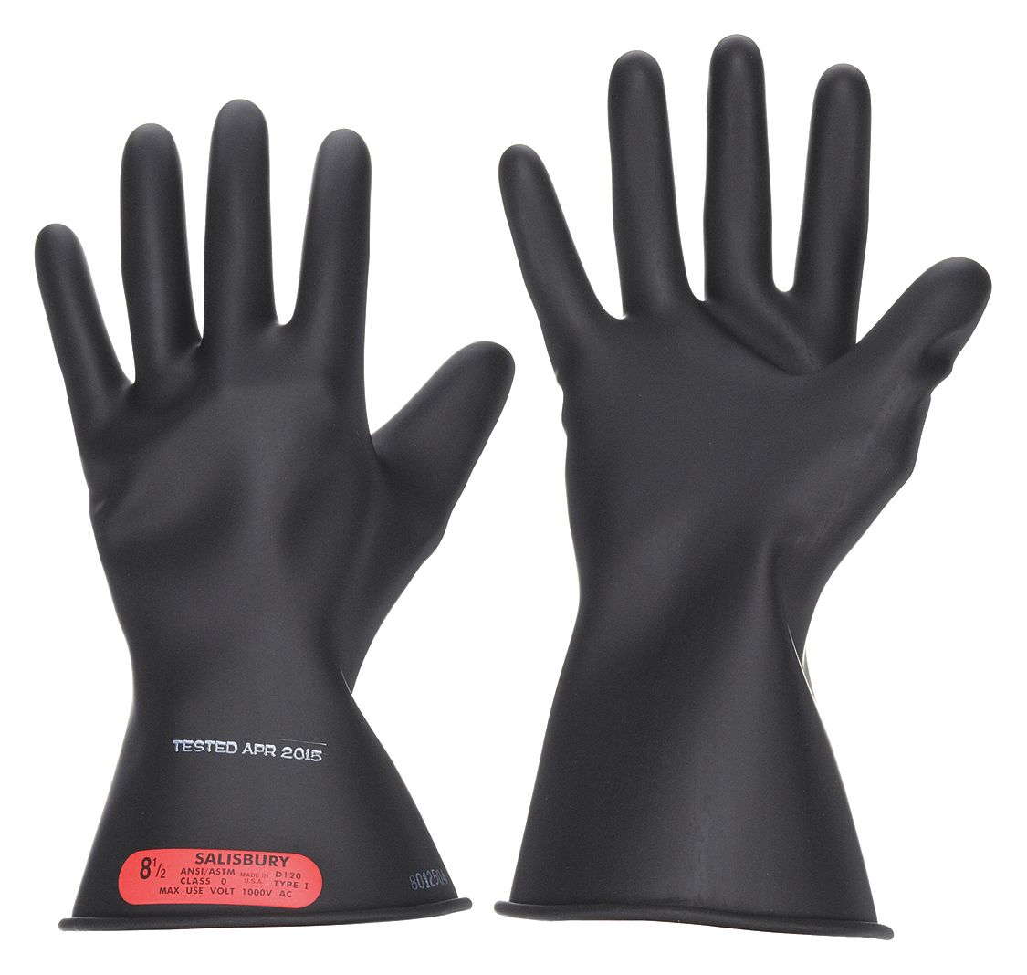 Electrical-Insulating Gloves: 1, 000V AC, 1, 500V DC, Black, 8 1/2 Size - Numeric, 1 PR