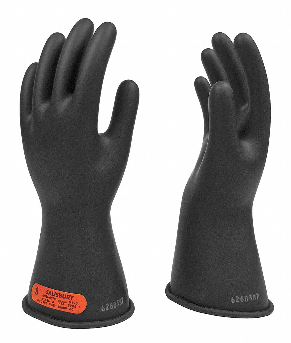 SALISBURY Guantes para Electricista , Negro , Caucho Natural , 0 , Tamaño 8-1/2 - Guantes Eléctricos - 32XE86 | E011B/8H - Grainger