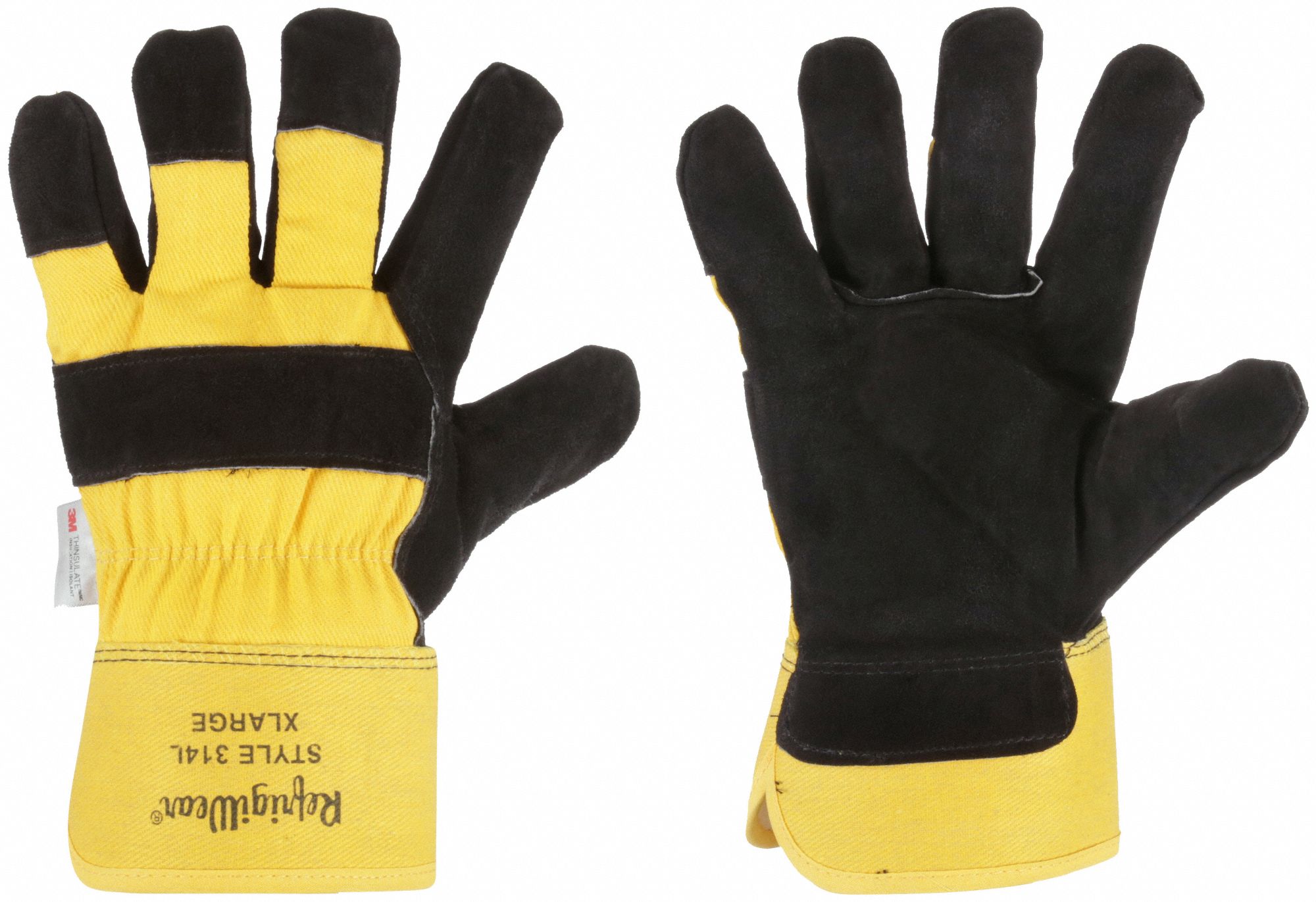 Leather Gloves: L ( 9 ), -10°F Min Temp, Std, Work Glove, Cowhide, Wing Thumb, 1 PR