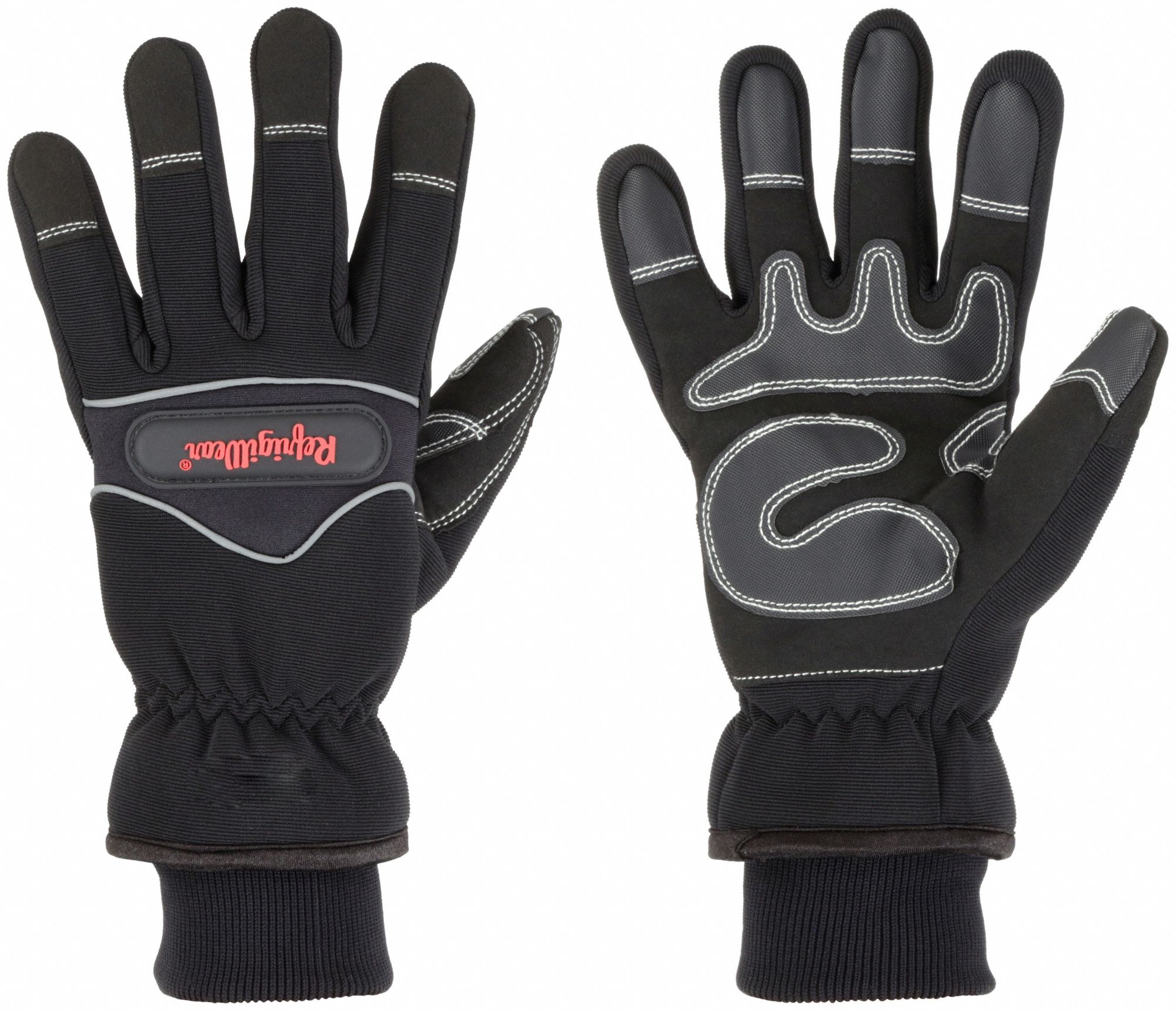 REFRIGIWEAR Mechanics Gloves: M ( 8 ), -20°F Min Temp, Synthetic Leather  with PVC Grip, Black, 1 PR