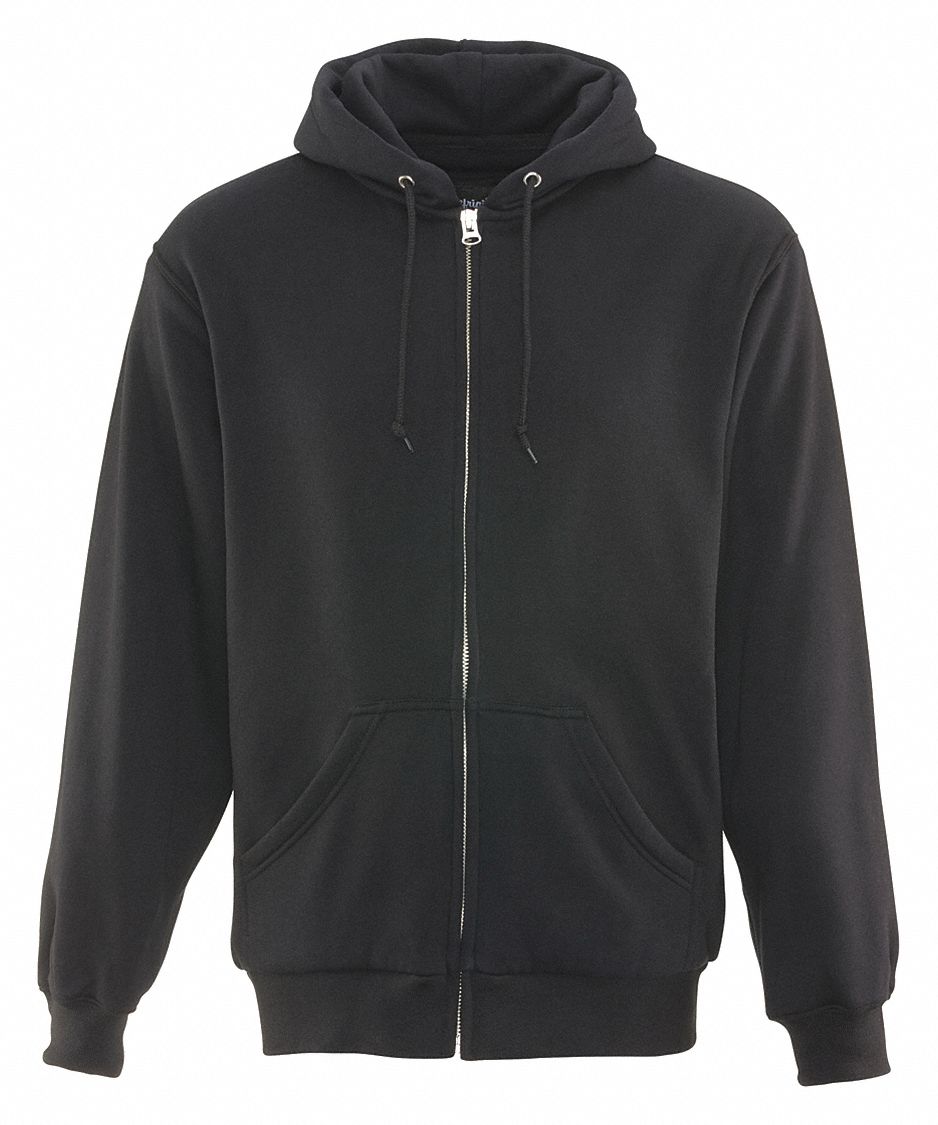 Sweatshirt Thermal Black 2Xl: 2XL, Regular, Full Zip Hoodie, Fleece, Zipper, 2 Pockets