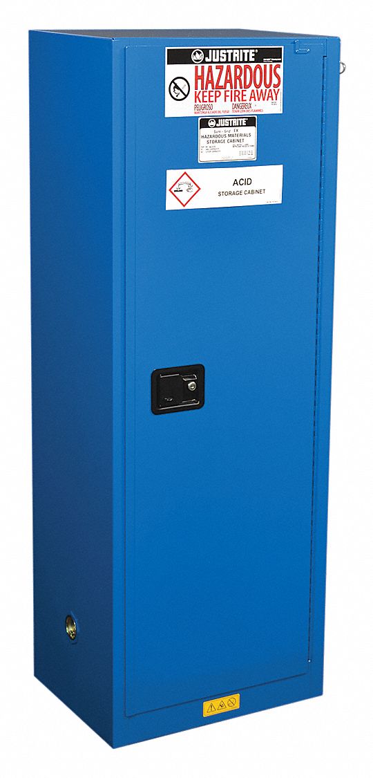 Hazardous Material Storage Cabinet: 22 gal, 0 Drum Capacity, 23 1/4 in x 18 in x 65 in, Blue