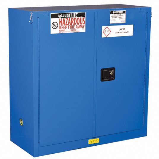 JUSTRITE Hazmat Safety 30 gal, 43 in x 18 in x 44 in, Blue, SelfClosing, 1 Shelves