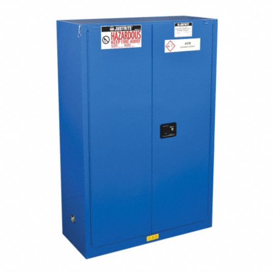 JUSTRITE Hazmat Safety Cabinet: 45 gal, 43 in x 18 in x 65 in, Blue ...